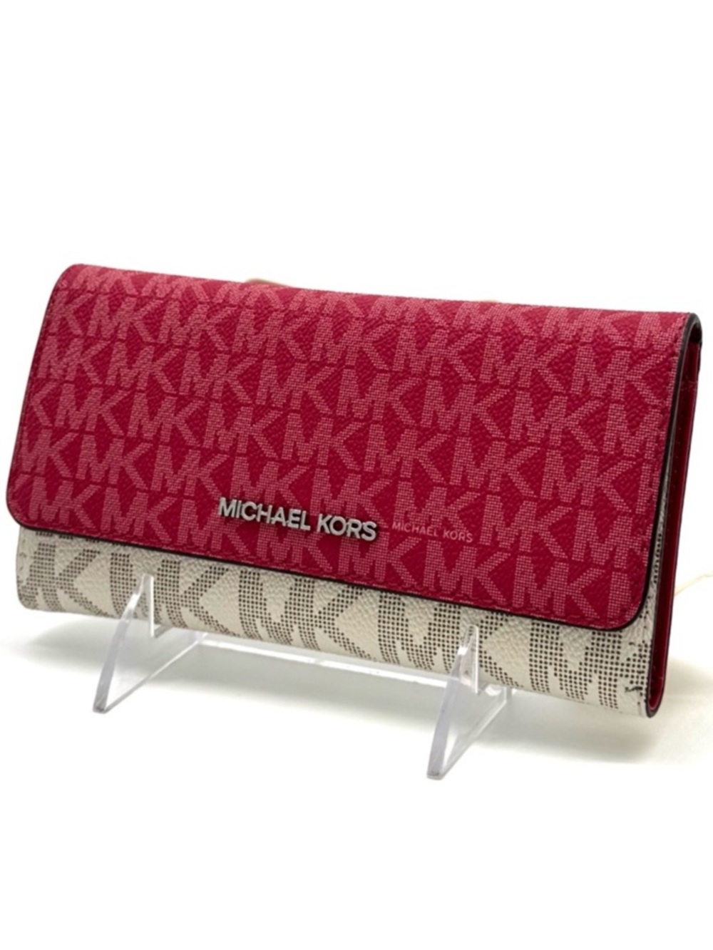Michael Kors Large Jet Set Travel Logo Trifold Wallet - Dark Raspberry Multi
